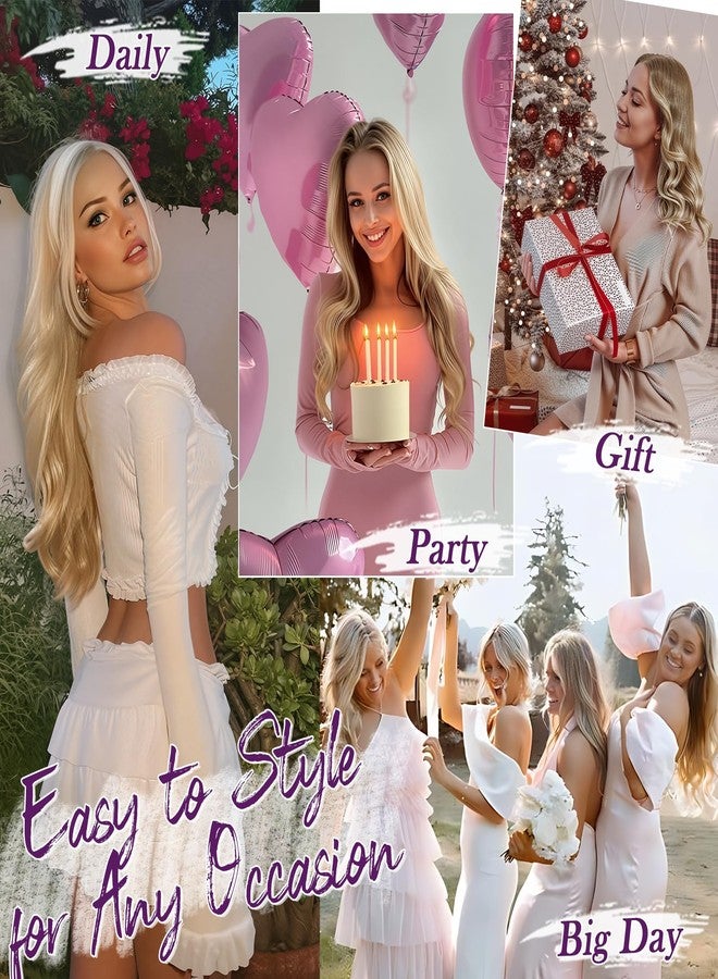 BARSDAR Platinum Blonde Clip in Hair Extensions - 20 Inch Loose Wavy Layered Clip in Hair Extensions for Women - 5 PCS Lace Weft Voluminous Easy Wear Synthetic Platinum Blonde Hairpieces - Image 5